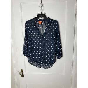 Joe Fresh Navy Blue Sheer Twee Preppy Polka Dot Blouse Women's XS